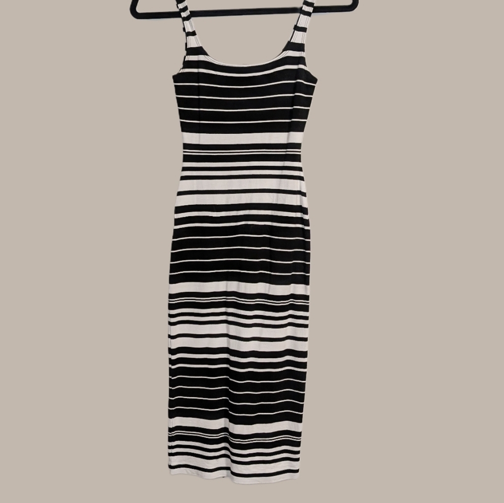 American Apparel Black and White Striped Midi Dress